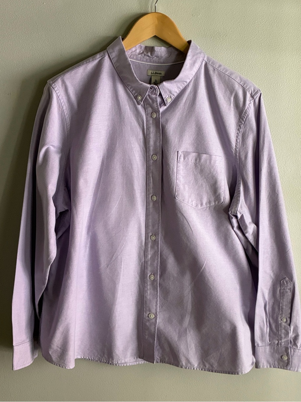 L.L.Bean Organic Cotton Oxford Button Down Shirt Womens XL Petite Lavender